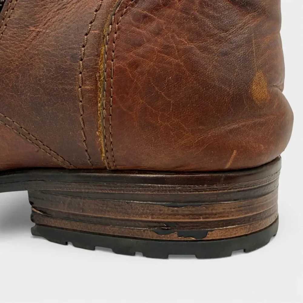 Freebird Men's Distressed Leather Lace Up Zipper Cap Toe Boots Brown EU45/US12